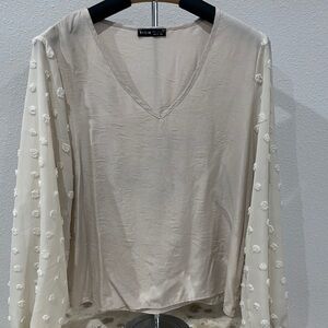 Shein Women Beige Top with Sheer Sleeves